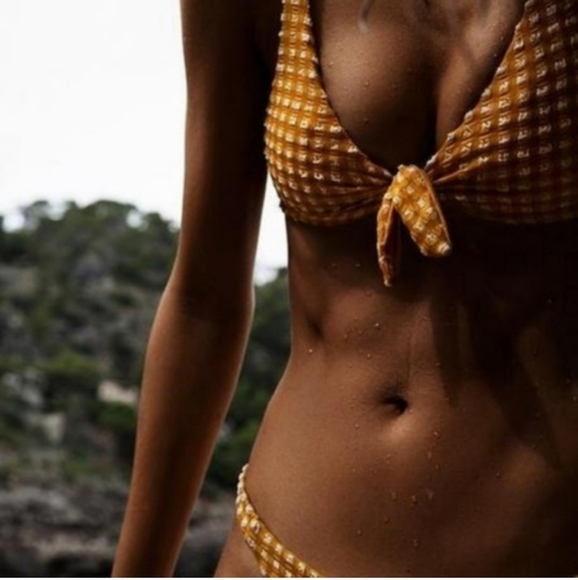 Vitamin A Lou Top Carmen Bottom Check Bikini Set Yellow - Picture 7 of 13